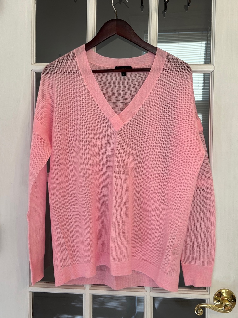 J. CREW Women’s Pink 100% Merino Wool Knit Oversized V-Neck Sweater Size M